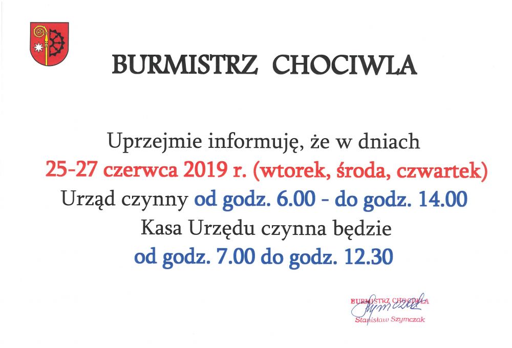 Uwaga! Zmiana godzin pracy Urzędu Miejskiego i M-GOPS