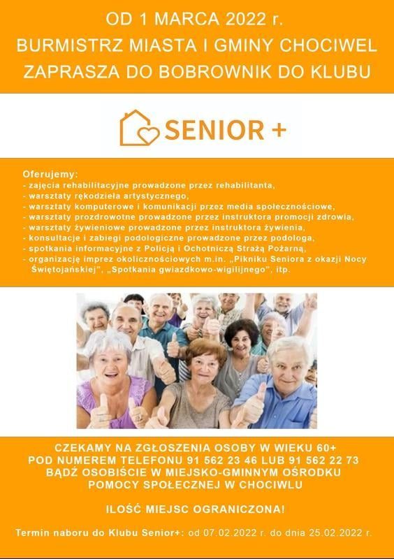 Burmistrz Chociwla zaprasza do Klubu Senior+