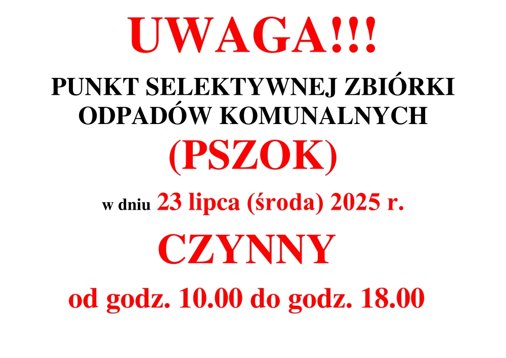 Punkt Selektywnej Zbiórki Odpadów Komunalnych w Chociwlu - zmiana godzin