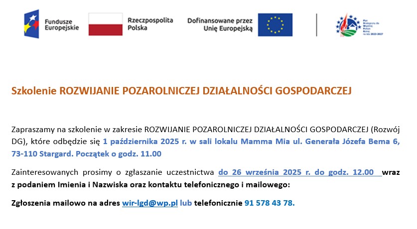 Szkolenie - rozwijanie pozarolniczej działalności gospodarczej 