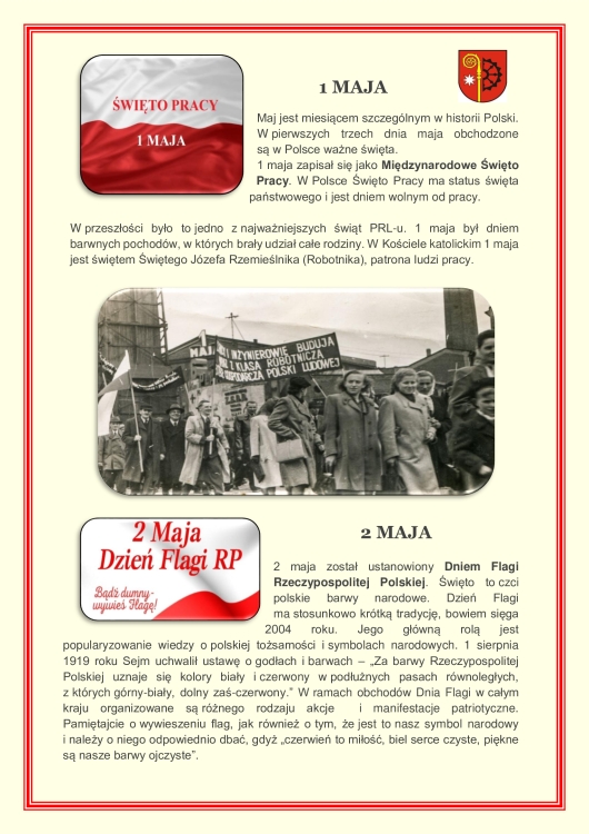 1 maja - Międzynarodowe Święto Pracy
