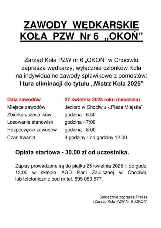 Zaproszenie na zawody wędkarskie