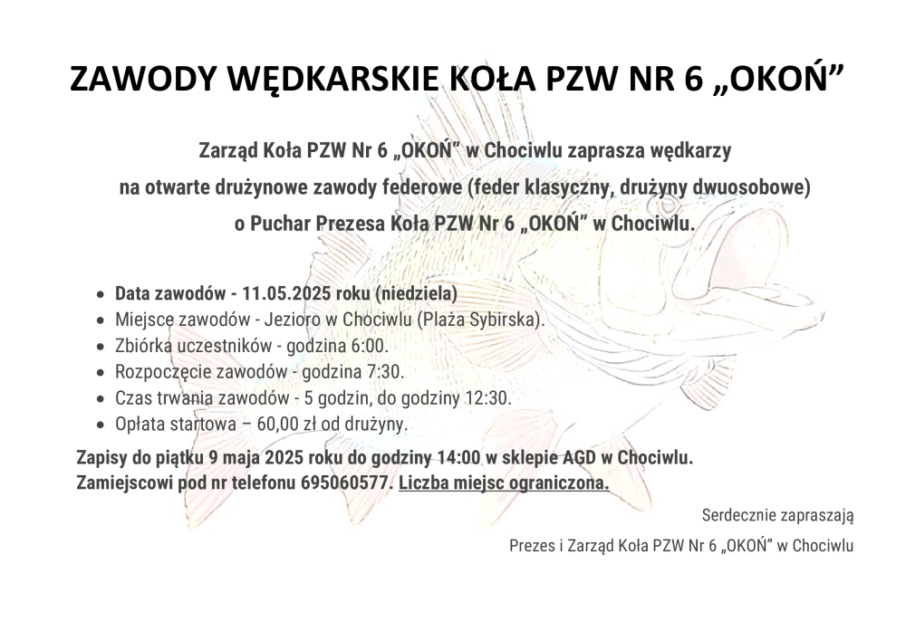 Zaproszenie na  drużynowe zawody wędkarskie 