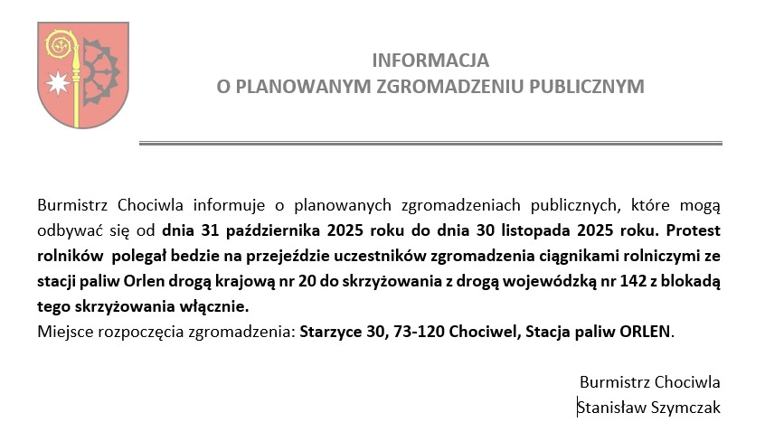 Informacja o planowanych zgromadzeniach publicznych
