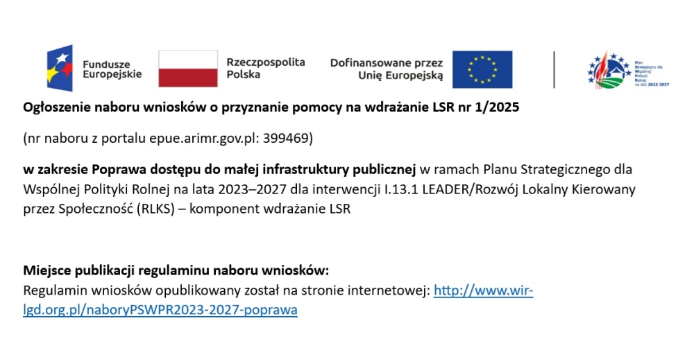 Ogłoszenie naboru wniosków o przyznanie pomocy na wdrażanie LSR nr 1/2025