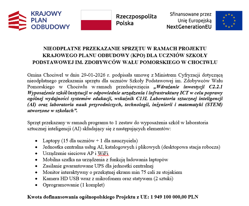 Nieodpłatne przekazanie sprzętu w ramach KPO dla ZPO